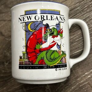 New Orleans Reptile Mug 1985 - White with Red and Green Design